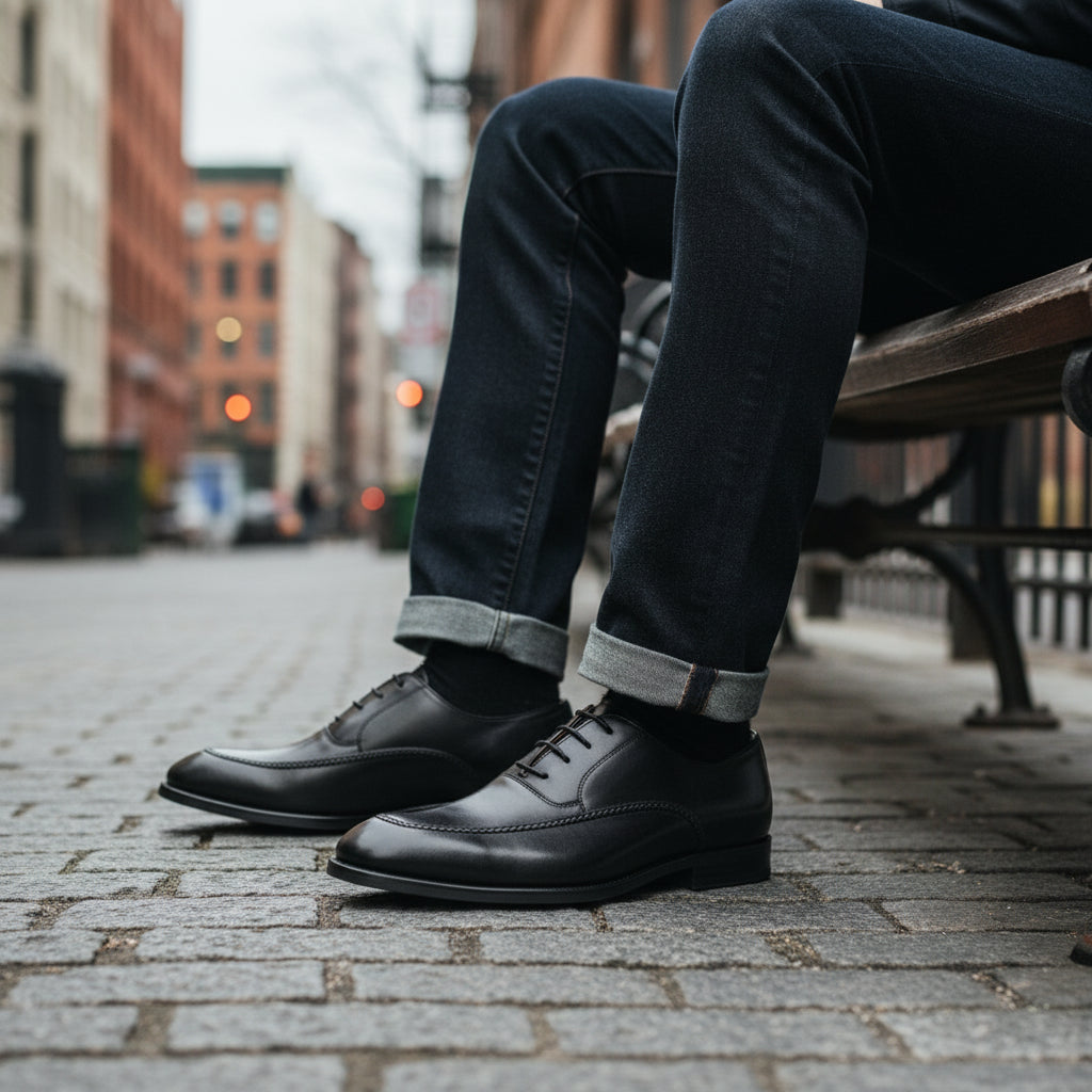 model-sitting - Men's Brown Leather Dress Oxfords