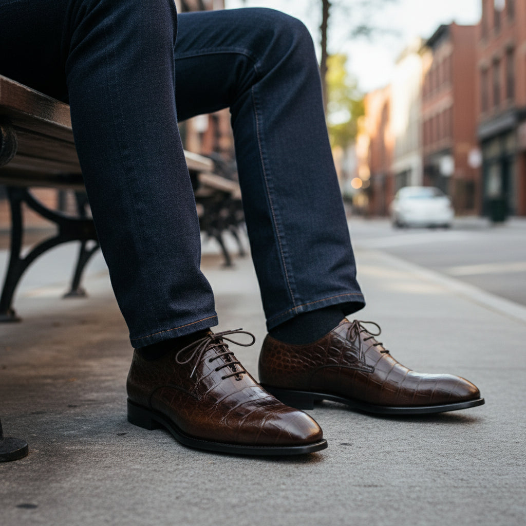 model-sitting - Men's Brown Leather Dress Shoes