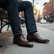 model-sitting - Men's Brown Leather Dress Shoes
