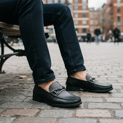 model-sitting - Men's Brown Leather Horsebit Loafers