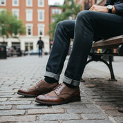 model-sitting - Men's Brown Leather Wingtip Brogues