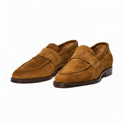 model-sitting - Men's Brown Suede Penny Loafers