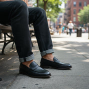 model-sitting - Men's Classic Leather Loafer Shoes