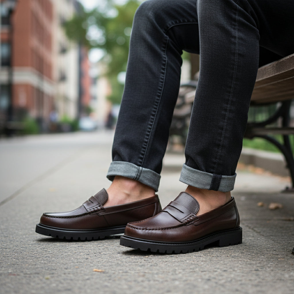 model-sitting - Men's Cow Leather Penny Loafers