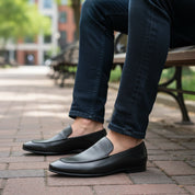 model-sitting - Men's Cow Leather Slip-On Loafers