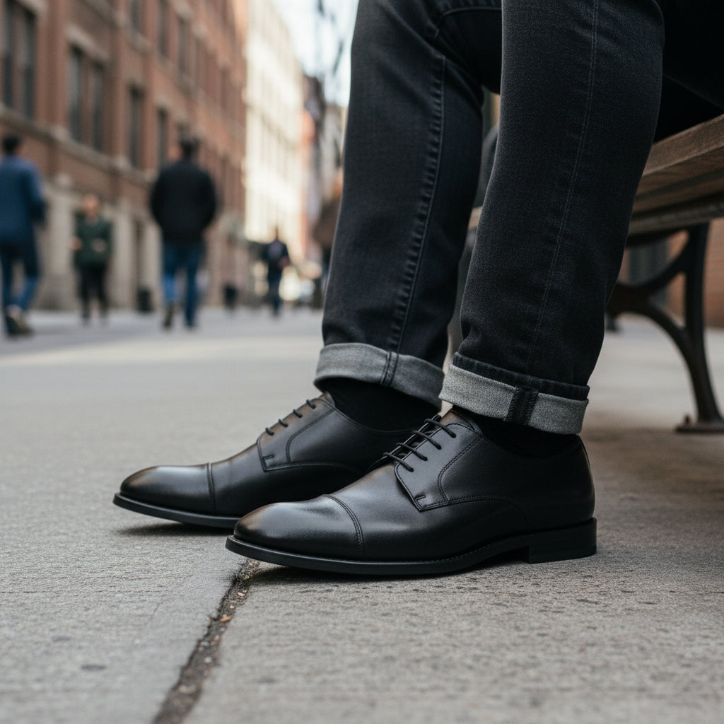 model-sitting - Men's Glossy Patent Leather Dress Shoes