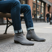 model-sitting - Men's Gray Suede Dress Ankle Boots