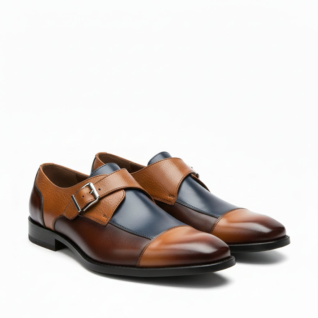 model-sitting - Men's Multicolor Leather Monk Dress Shoes