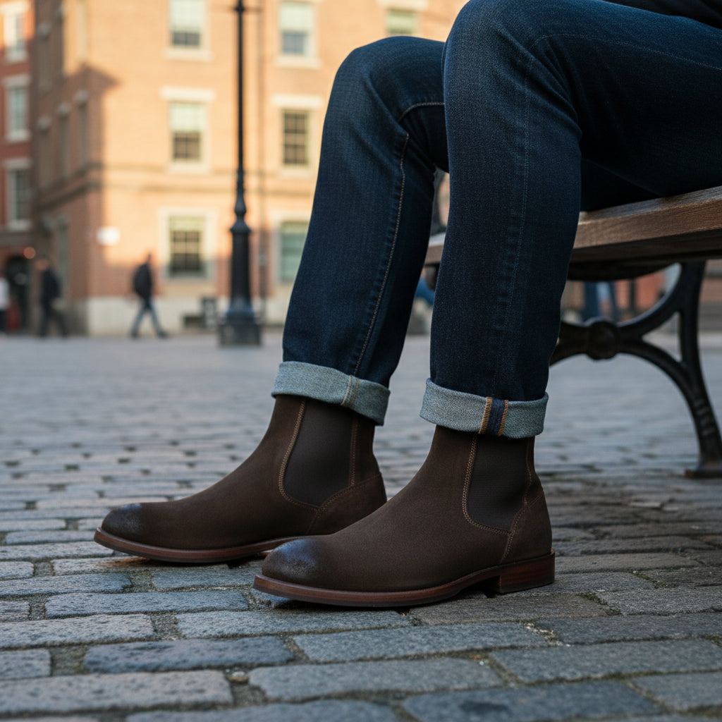 model-sitting - Men's Suede Chelsea Ankle Boots