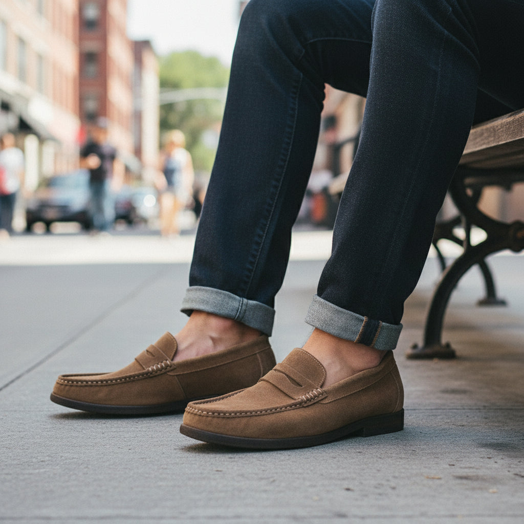 model-sitting - Men's Suede & Leather Casual Loafers