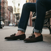 model-sitting - Suede Slip-On Loafers
