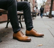model-sitting - Tan Leather Brogue Oxford Shoes