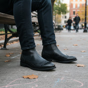 model-sitting - Unisex Black Leather High Ankle Boots
