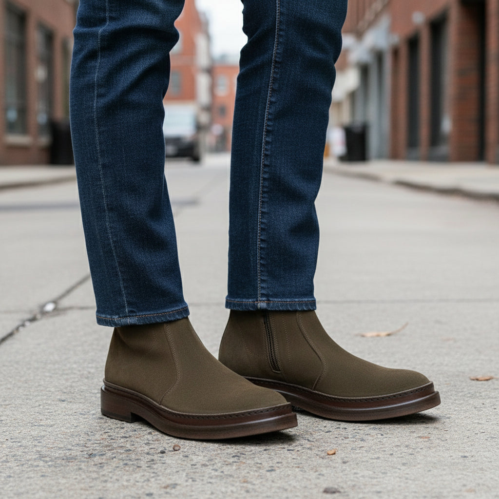 model-standing - Men's Handmade Suede Ankle Boots