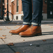 model-standing - Men's Antique Brown Leather Chukka Boots – Casual Style