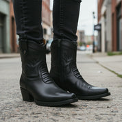 model-standing - Men's Black Calf Leather Ankle Boots