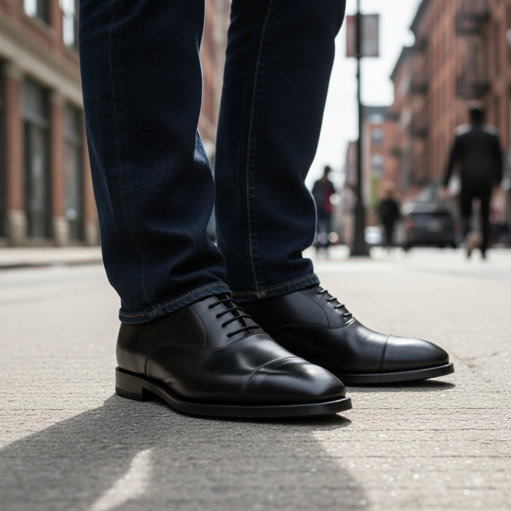 model-standing - Men's Black Calf Leather Oxford Dress Shoes