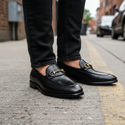 model-standing - Men's Black Cow Leather Casual Loafers