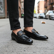 model-standing - Men's Black Crocodile Leather Moccasins