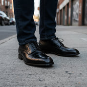 model-standing - Men's Black Crocodile Leather Oxford Shoes