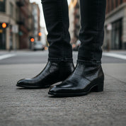 model-standing - Men's Black Crocodile Zipper Leather Boots