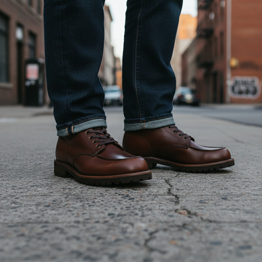 model-standing - Men's Black Full Grain Leather Work Boots