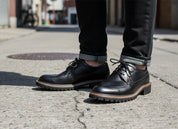 model-standing - Men's Black Genuine Leather Brogue Dress Shoes