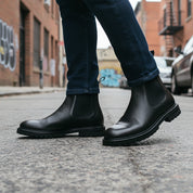 model-standing - Men's Black Leather Ankle Boots