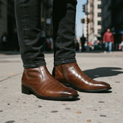 model-standing - Men's Black Leather Ankle Boots