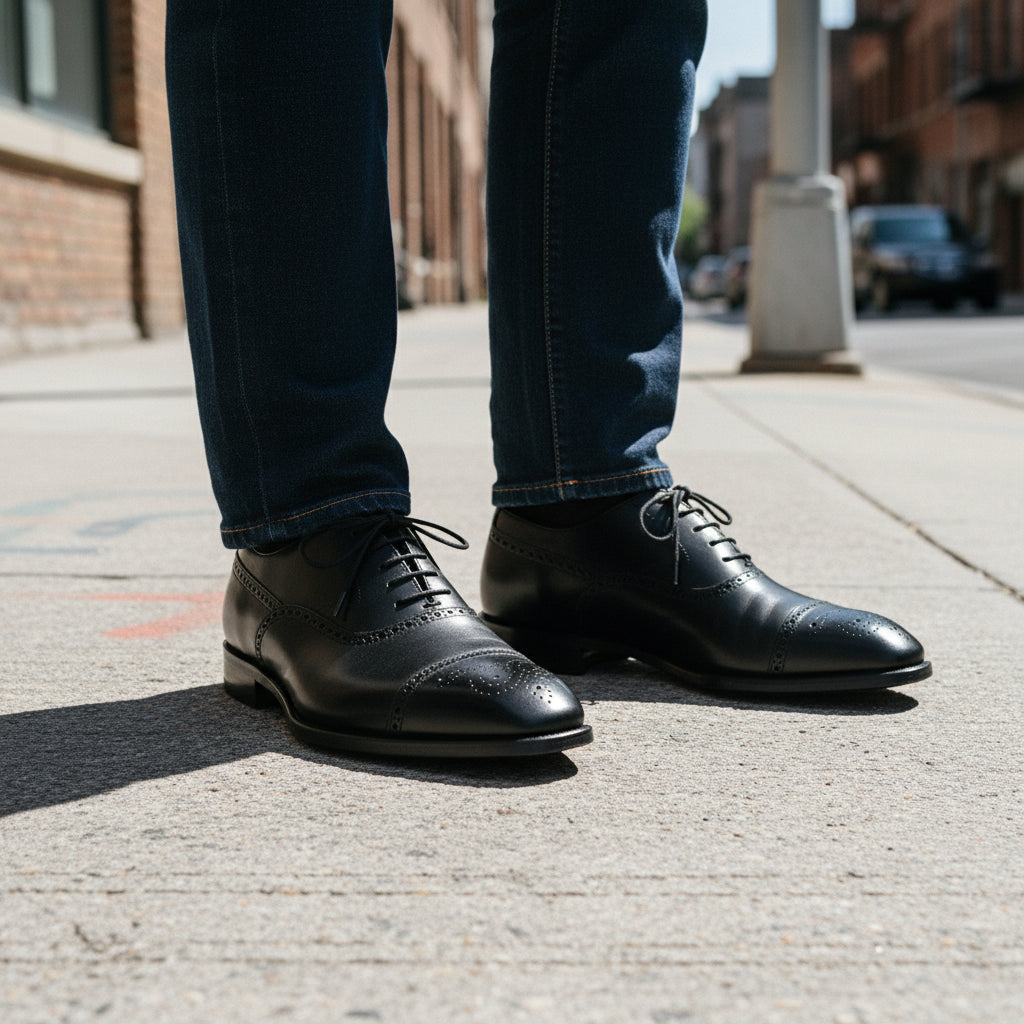 model-standing - Men's Black Leather Brogue Oxford Shoes