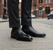 model-standing - Men's Black Leather Chelsea Boots