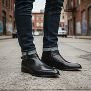 model-standing - Men's Black Leather Jodhpurs Ankle Boots