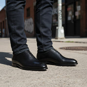 model-standing - Men's Black Leather Oxford Brogue Shoes