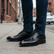 model-standing - Men's Black Leather Oxford Dress Shoes