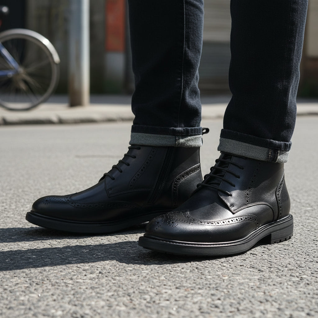 model-standing - Men's Brown Leather Brogue Boots