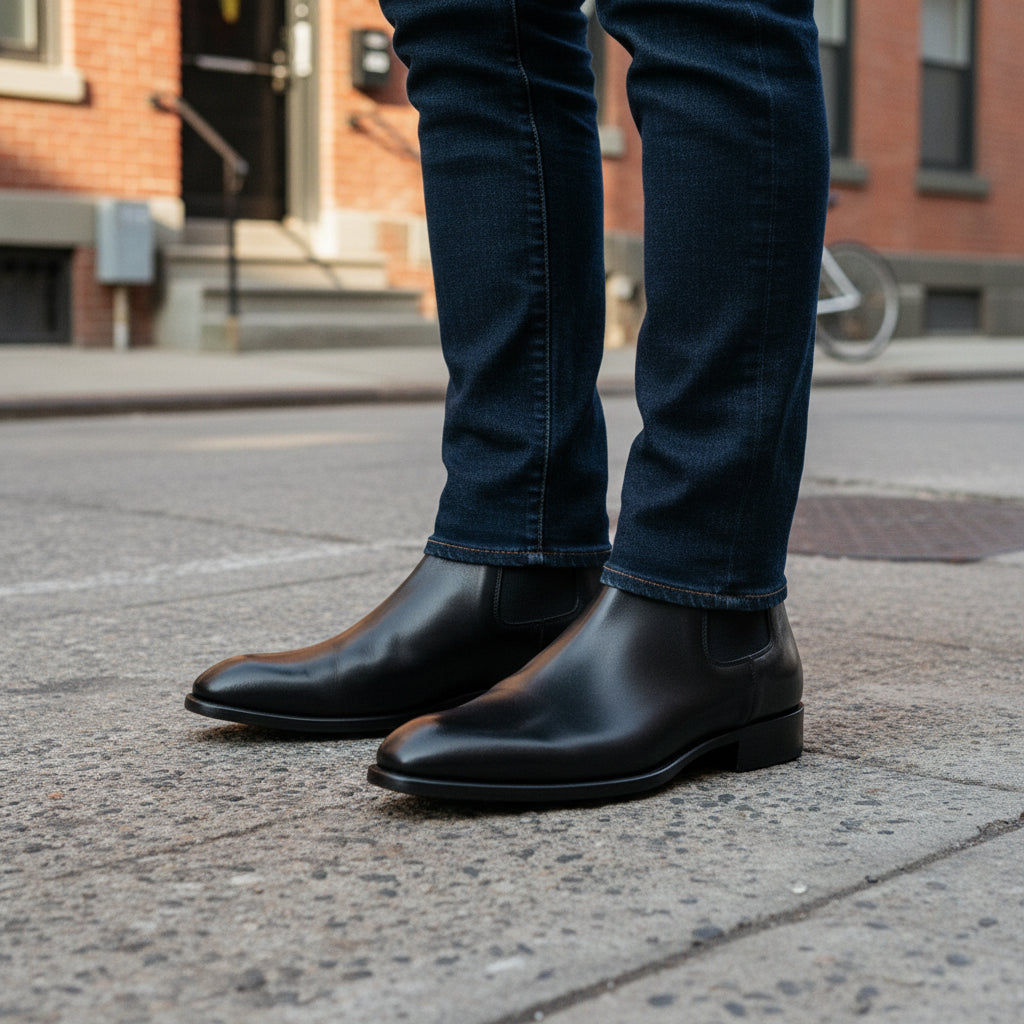 model-standing - Men's Brown Leather Chelsea Boots