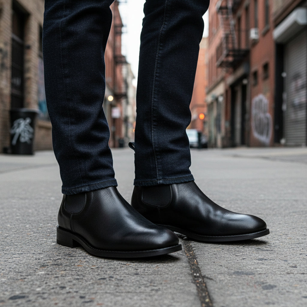 model-standing - Men's Brown Leather Chelsea Boots