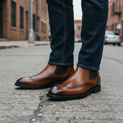 model-standing - Men's Brown Leather Chelsea Boots