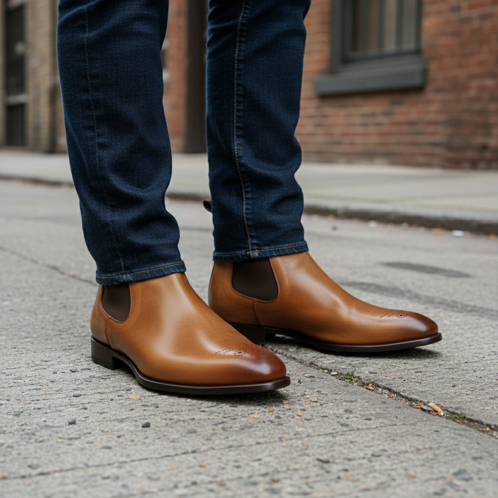 model-standing - Men's Brown Leather Chelsea Boots