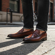 model-standing - Men's Brown Leather Classic Loafer Shoes