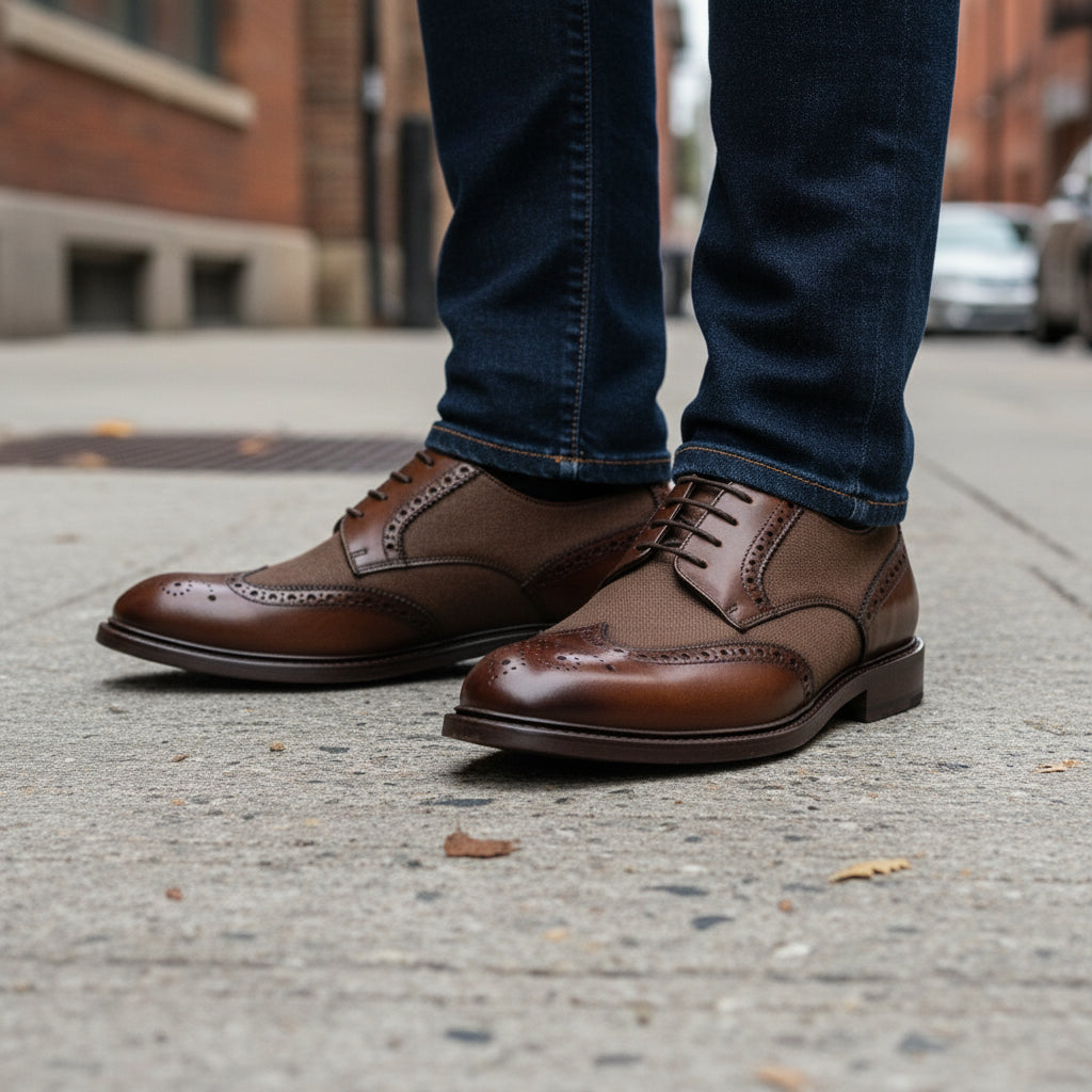 model-standing - Men's Brown Leather Wingtip Brogues