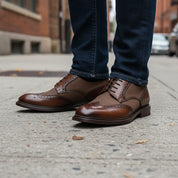 model-standing - Men's Brown Leather Wingtip Brogues
