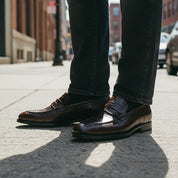 model-standing - Men's Brown Moc-Toe Leather Loafers