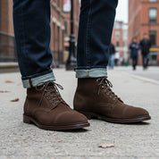 model-standing - Men's Brown Suede Lace-Up Ankle Boots