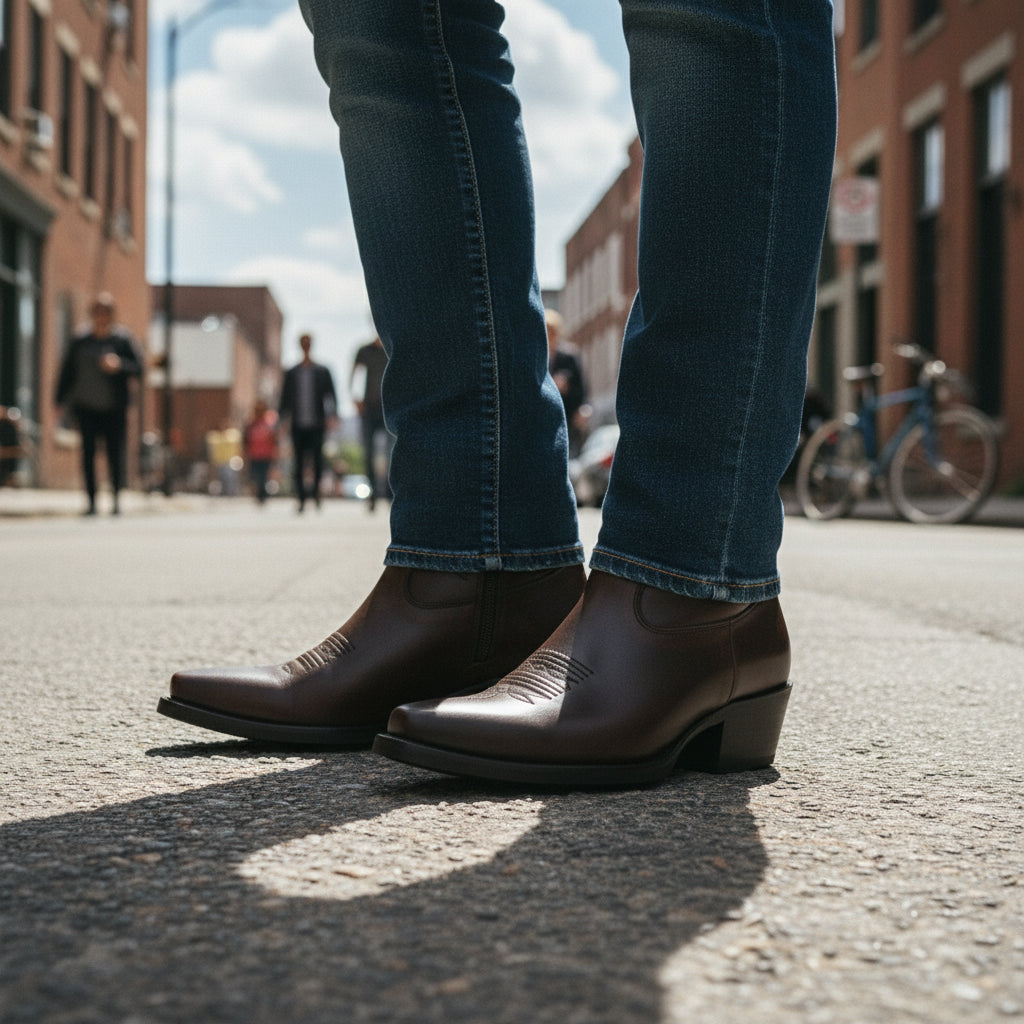 model-standing - Men's Brown Western Cowboy Leather Boots