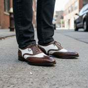 model-standing - Men's Brown & White Leather Spectator Shoes