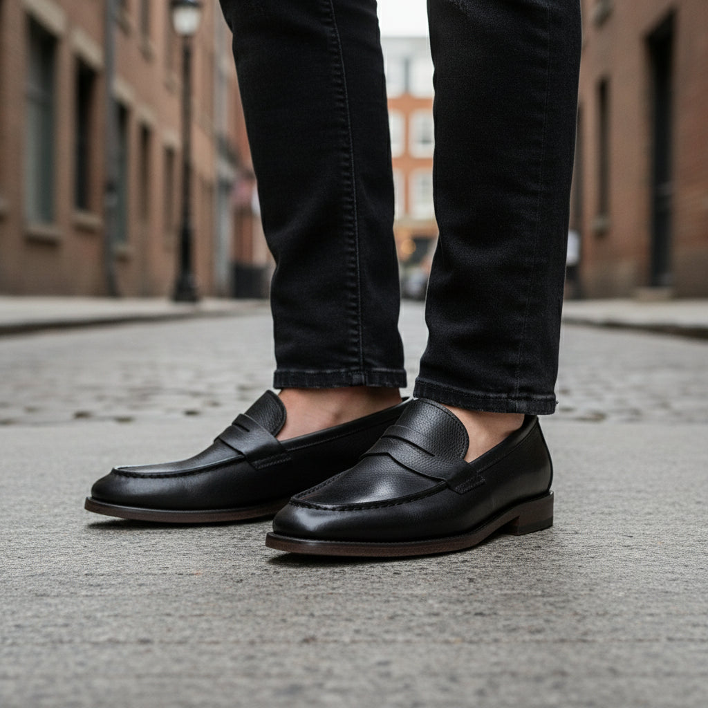 model-standing - Men's Classic Leather Loafer Shoes