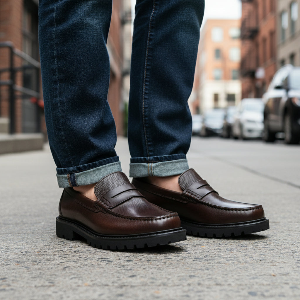 model-standing - Men's Cow Leather Penny Loafers