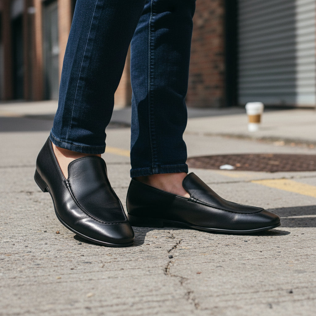 model-standing - Men's Cow Leather Slip-On Loafers