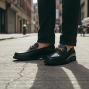 model-standing - Men's Glossy Leather Slip-Ons